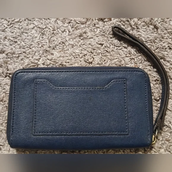 Coach Navy Blue Saffiano Leather Zip Around Wallet Wristlet | Gold Hardware - Picture 3 of 6